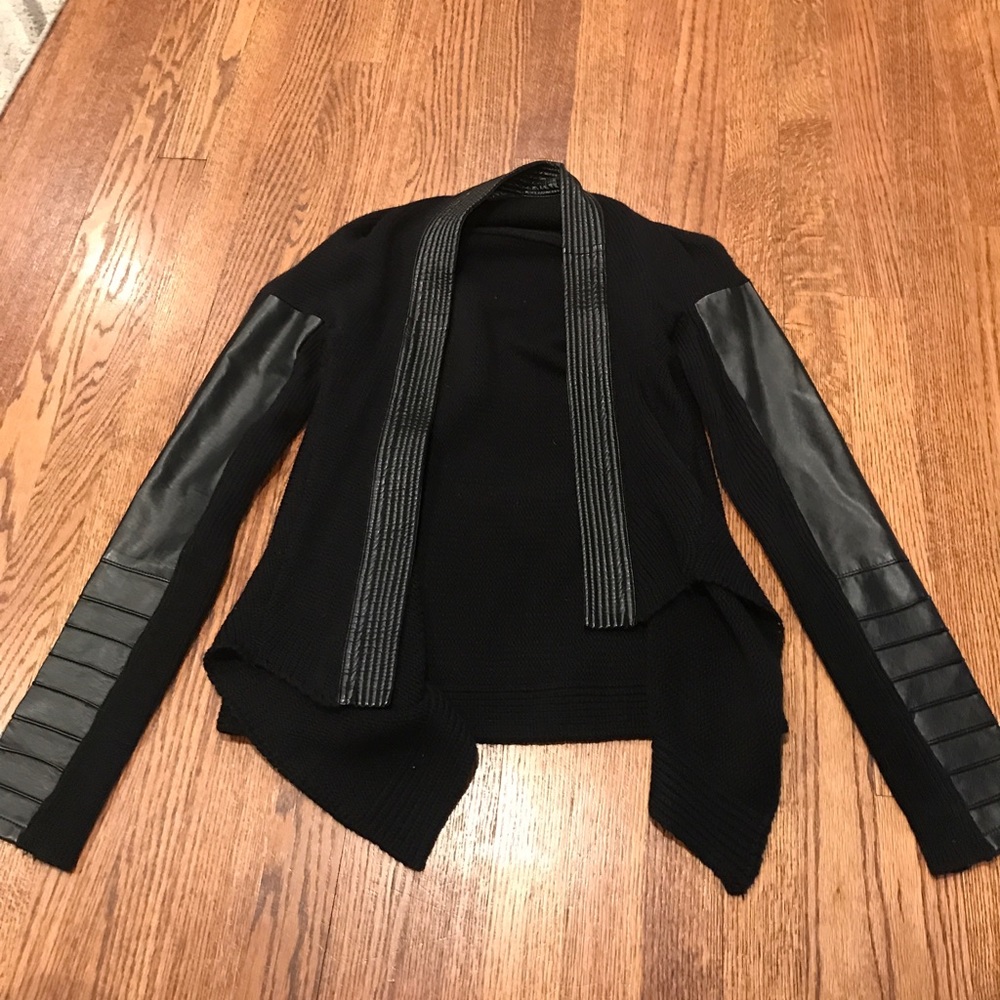 Venus black leather/cotton cardigan